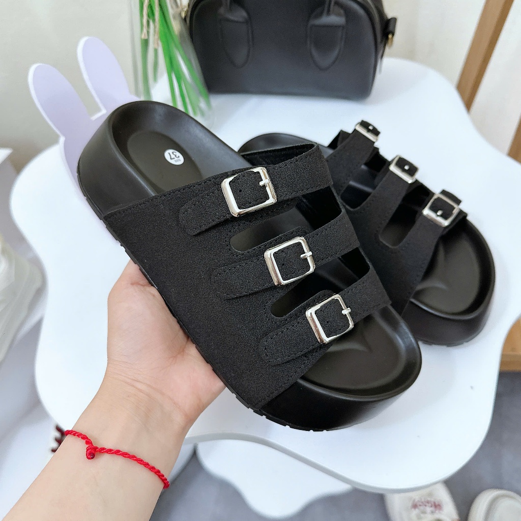 Dép Nữ 3 Quai Ngang Có Khuy Cài Sandal Đi Biển Cao Cấp Phong Cách Đơn Giản Đế Dày Trống Trơn Trượt - Tiệm Nhà jerystore
