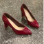 Annmodels Giày cao gót mũi nhọn chất liệu xi bóng kiểu dáng công sở màu đỏ cao 7 cm -920XBĐO