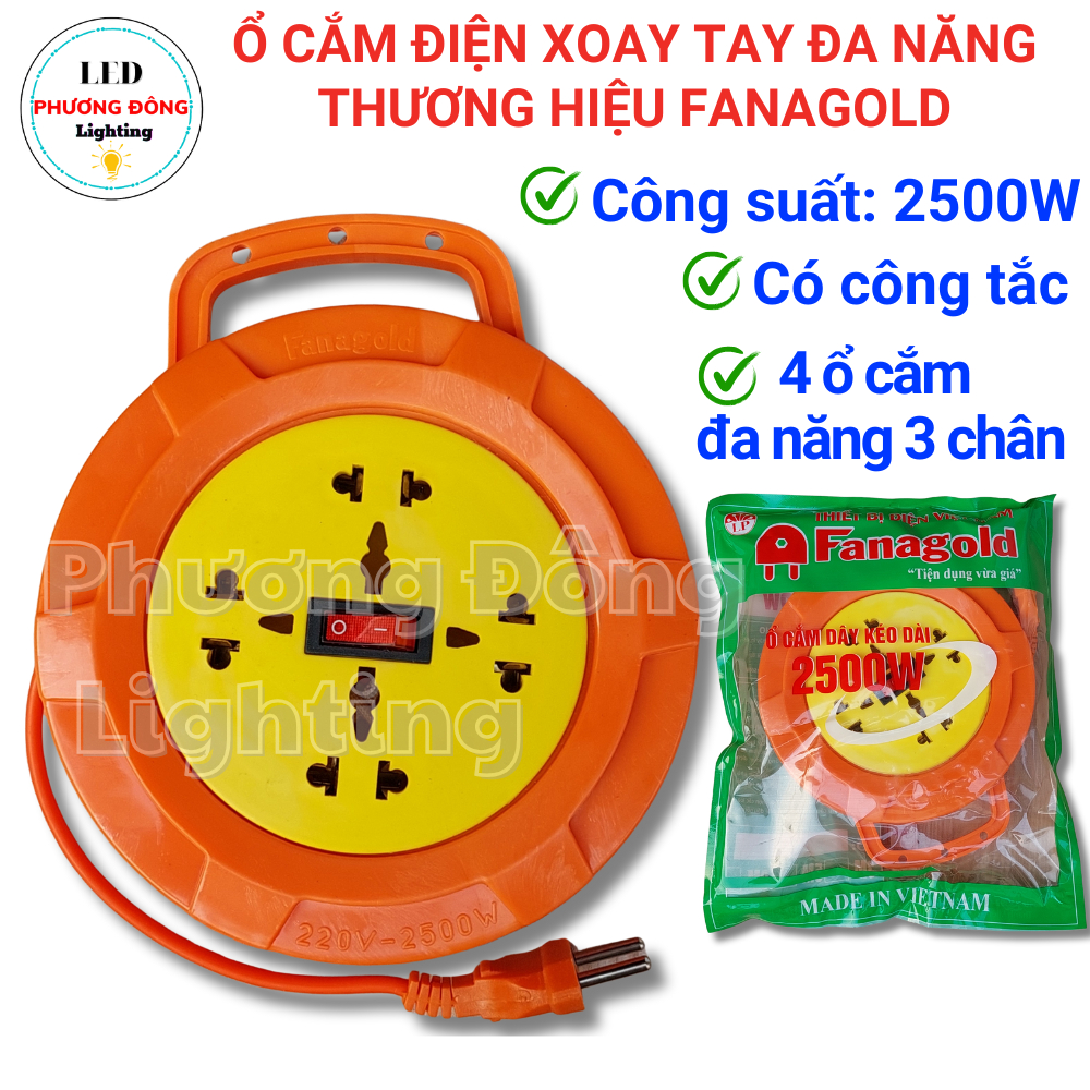 Ổ cắm điện kéo dài quay tay có công tắc - Ổ cắm Quay chịu tải cao - Dây dài 5m/8m/10m