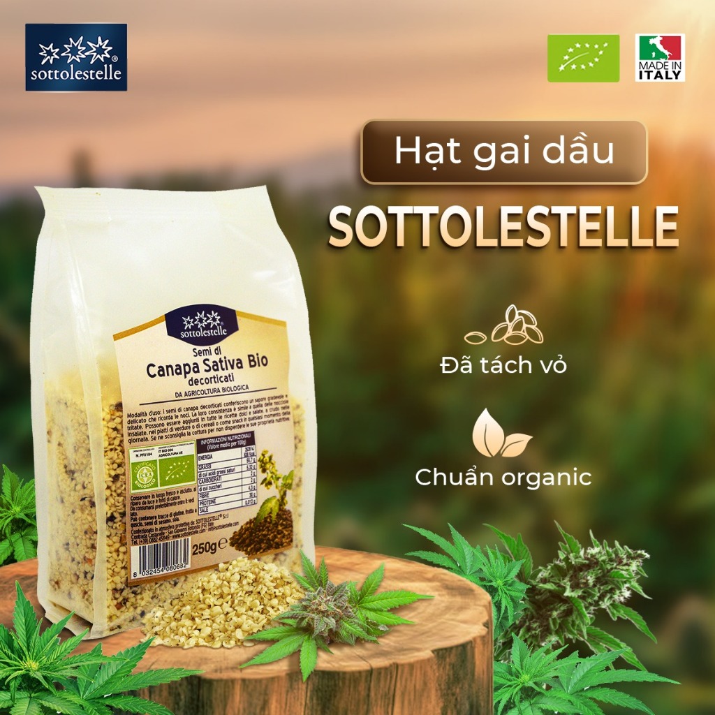 Hạt gai d ầ u hữu cơ đã tách vỏ Sottolestelle 250g