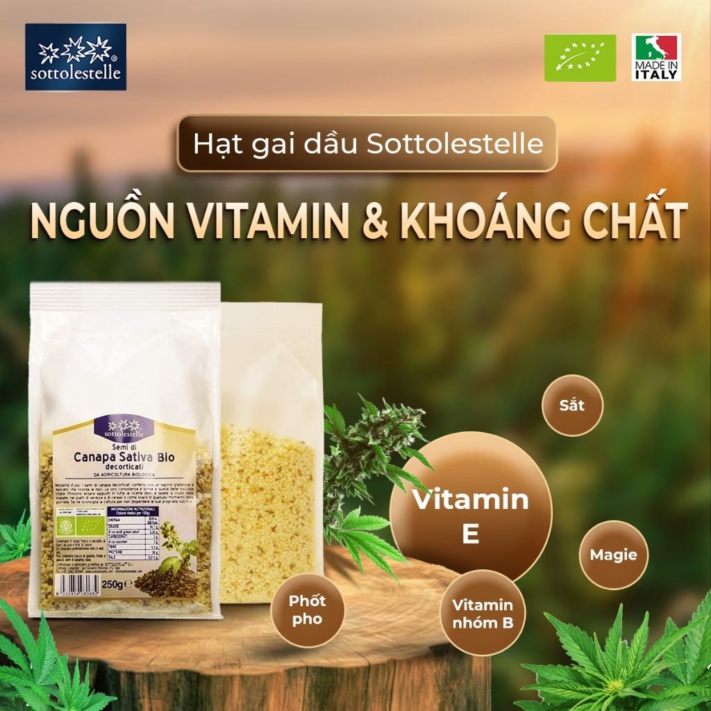 Hạt gai d ầ u hữu cơ đã tách vỏ Sottolestelle 250g