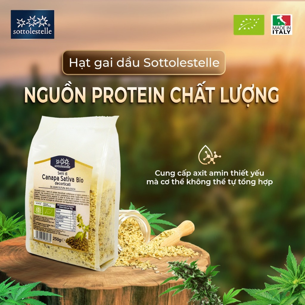 Hạt gai d ầ u hữu cơ đã tách vỏ Sottolestelle 250g