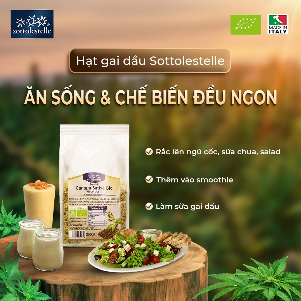 Hạt gai d ầ u hữu cơ đã tách vỏ Sottolestelle 250g