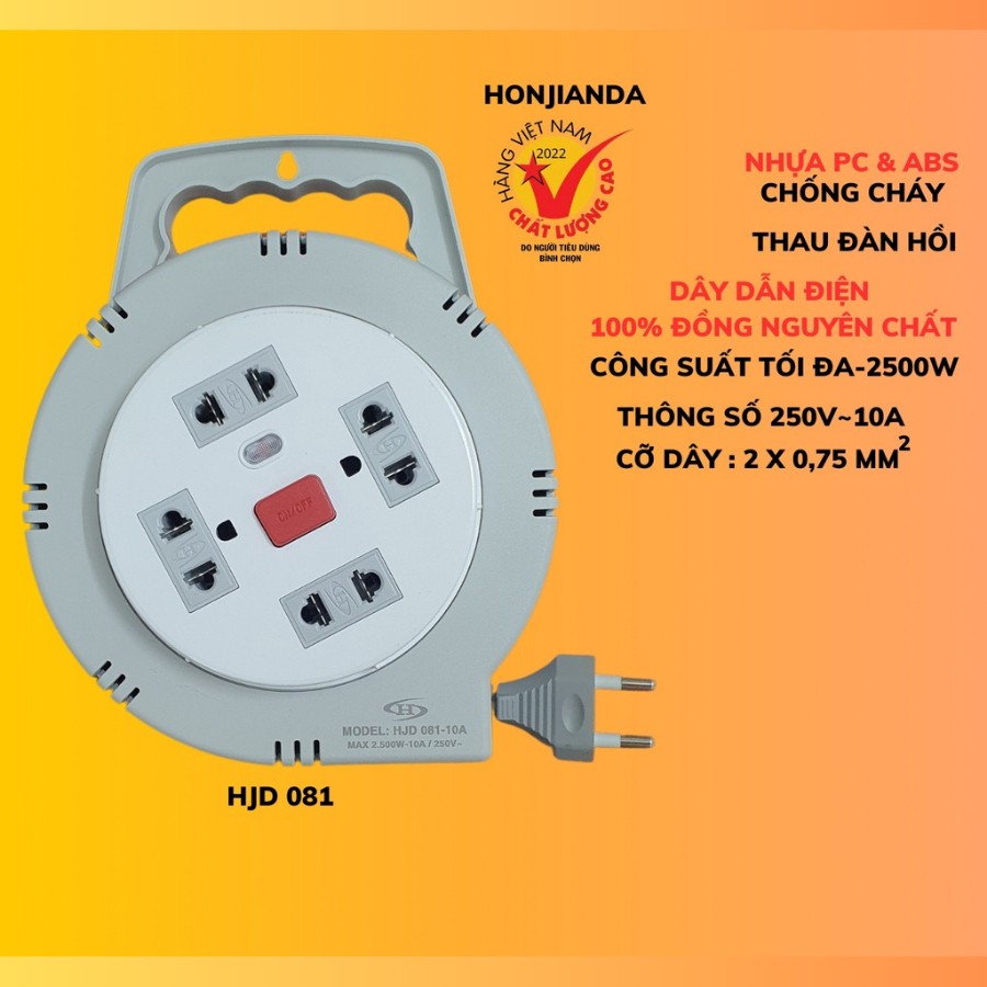 Ổ cắm điện tròn xoay tay Honjianda Mã 08 Dây 5m/10m - Hàng chính hãng