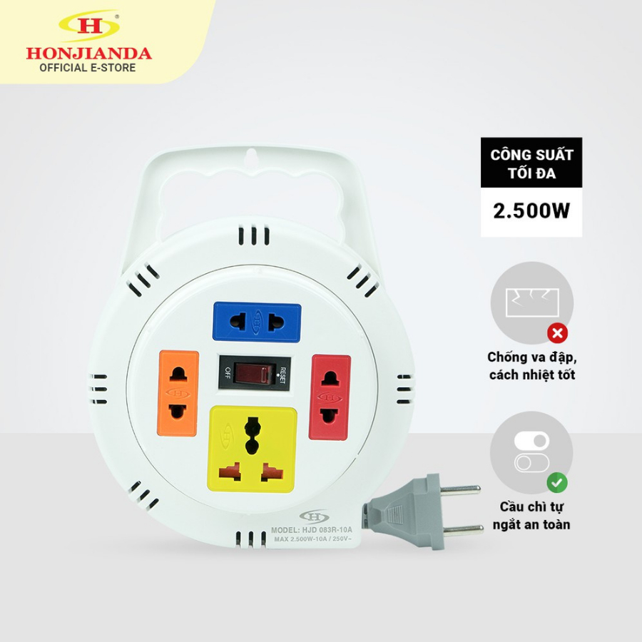 Ổ cắm điện tròn xoay tay Honjianda Mã 08 Dây 5m/10m - Hàng chính hãng