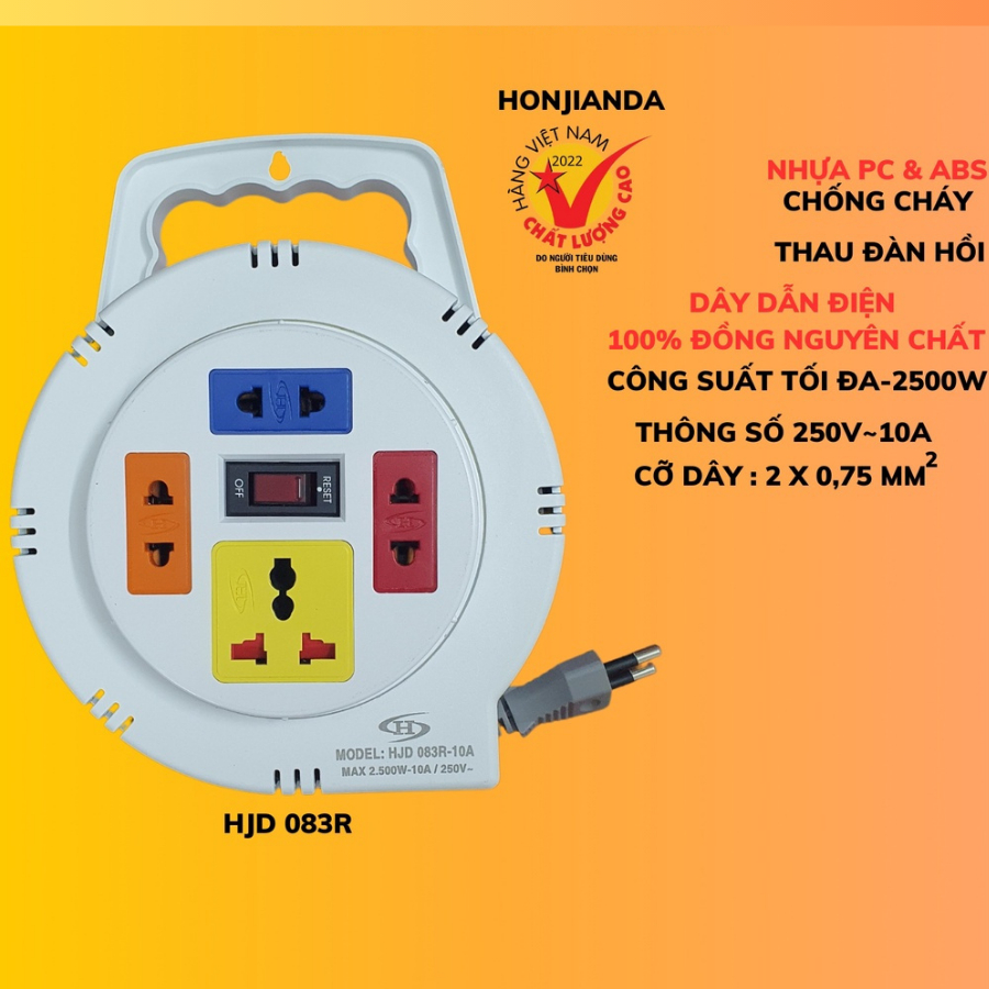 Ổ cắm điện tròn xoay tay Honjianda Mã 08 Dây 5m/10m - Hàng chính hãng