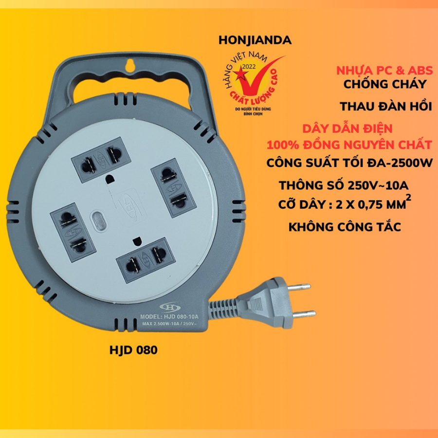 Ổ cắm điện tròn xoay tay Honjianda Mã 08 Dây 5m/10m - Hàng chính hãng
