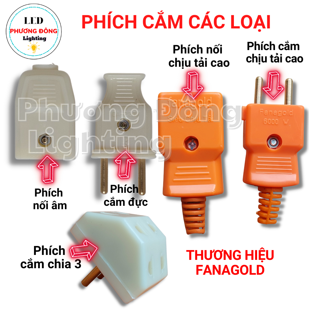 COMBO 2 Phích cắm 4 ly - Phích nối âm - Phích cắm/ Phích nối chịu tải cao 6000W - Phích cắm chia 3 ổ cắm