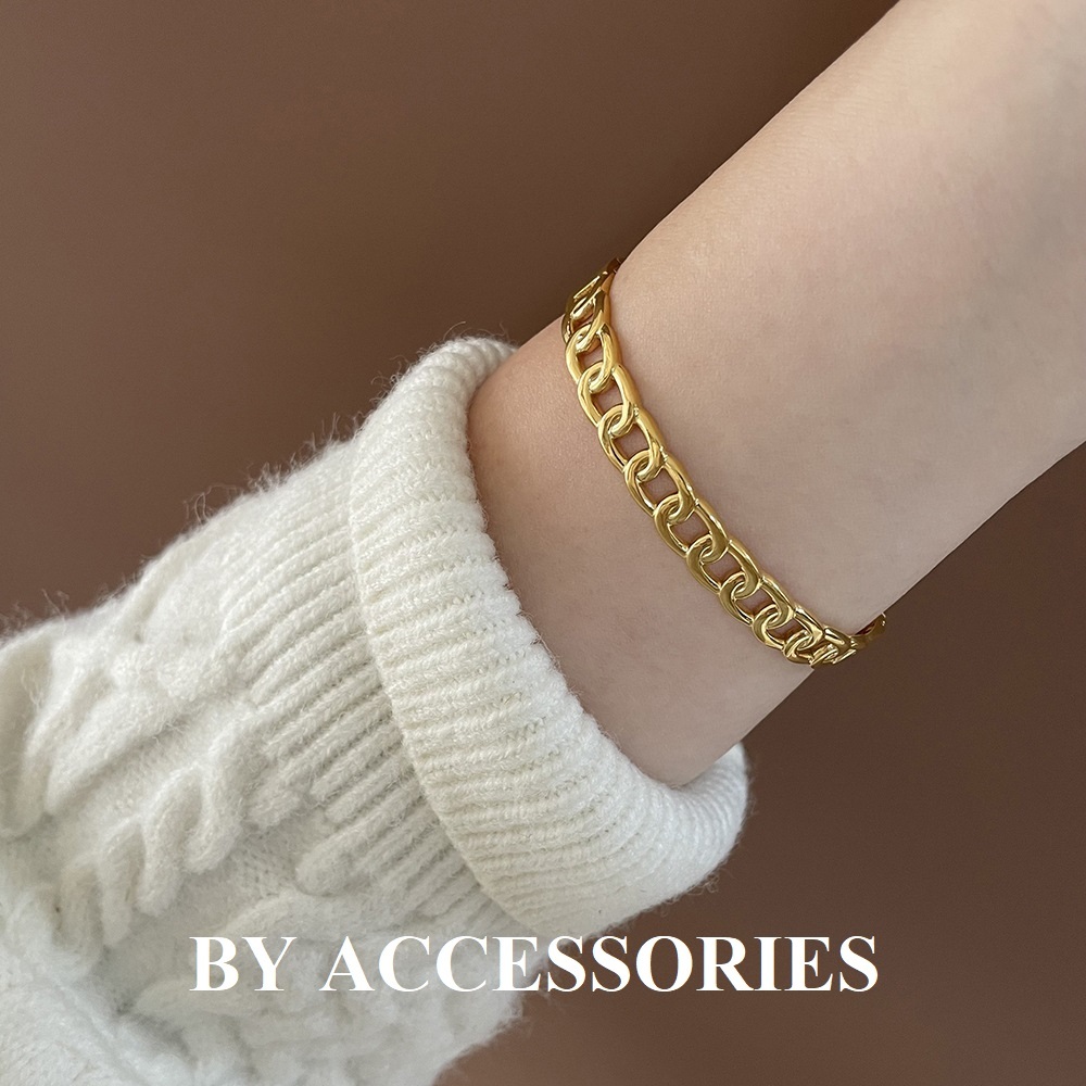 Vòng tay titan nam nữ unisex kiểu mắt xích rỗng cá tính mạ vàng bền màu không gỉ CF12