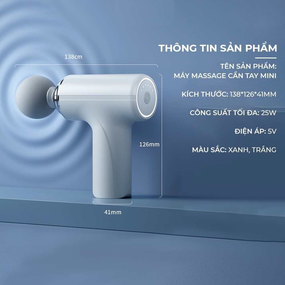 Máy Massage Cầm Tay Mini Cao Cấp Có Cảm Biến Chính Hãng Mát Xa Toàn Thân 6 Cấp Độ Chuyên Sâu Đa Năng, 4 Đầu
