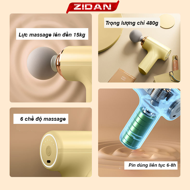 Máy Massage Cầm Tay Mini Cao Cấp Có Cảm Biến Chính Hãng Mát Xa Toàn Thân 6 Cấp Độ Chuyên Sâu Đa Năng, 4 Đầu