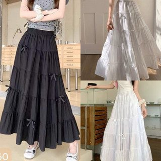 Chân váy midi dài xoè bồng đính nơ siêu đáng yêu VANISA CV058