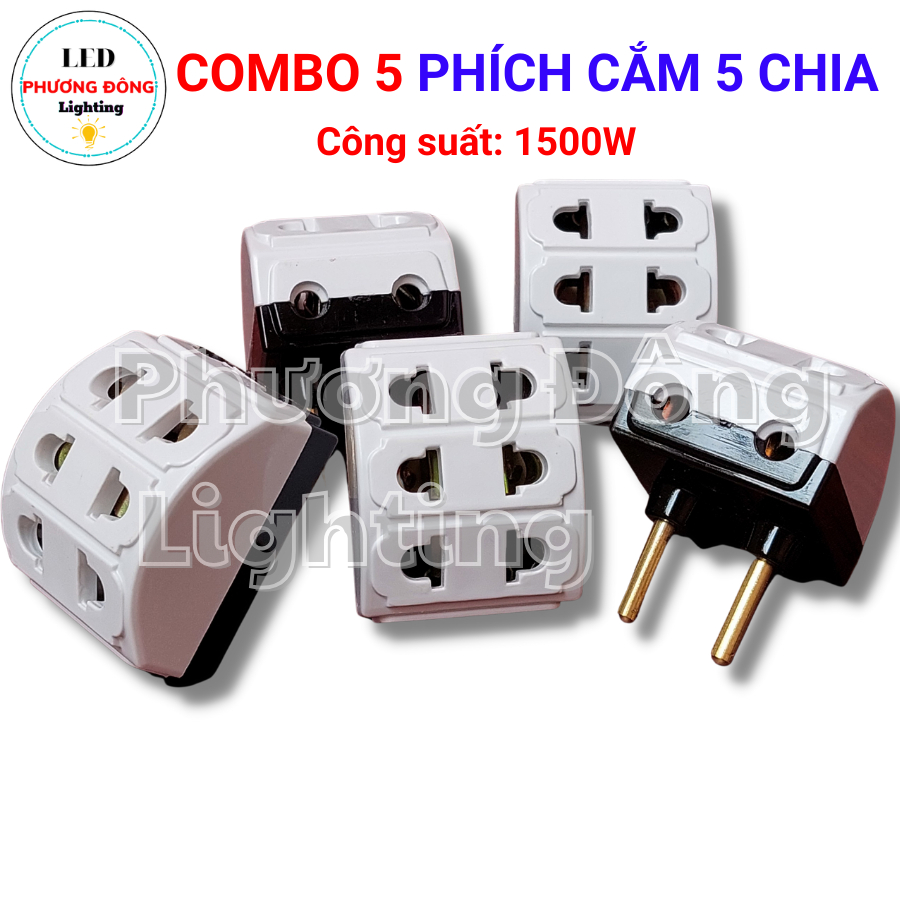 Combo 5 Phích cắm điện đa năng 1 chia 5 chịu tải 1500w