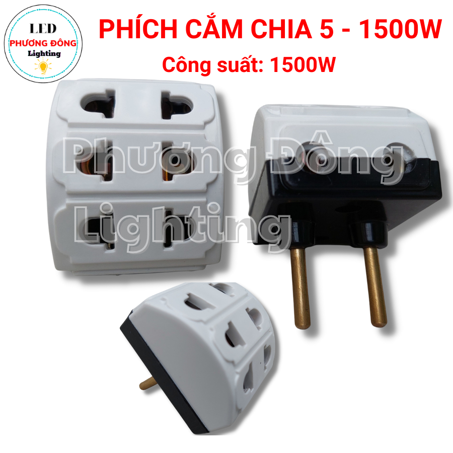 Combo 2 Phích cắm điện đa năng 1 chia 5 chịu tải 1500w