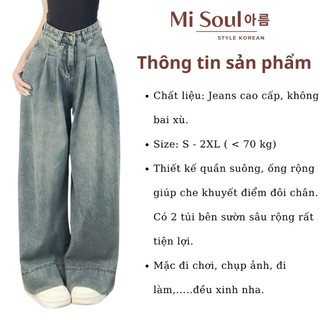 Quần Jeans Ống Suông Cạp Cao Chiết Eo Thiết Kế Gập Gấu BigSize , Quần Bò Dáng Rộng MiSoul 404