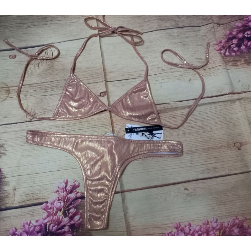 Bikini 2 mảnh dây buộc quần rút dây sexy, bikini bóng mỏng đáy lọt khe