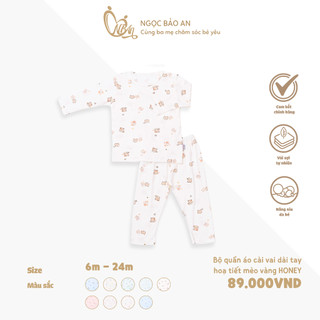 HONEY (6-9M) Bộ quần áo dài tay cài vai cotton mềm mịn, thấm hút mồ hôi tốt dành cho bé từ 7kg4 đến 9kg2
