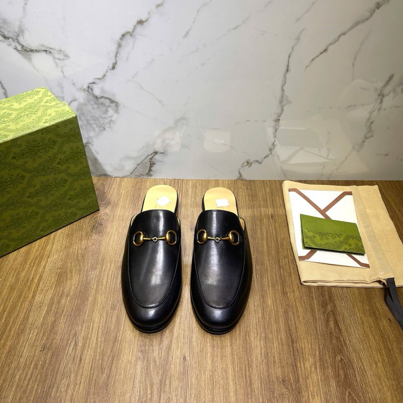 ⚡️[Hight Quality] Giày Sục Nam G1cc1 Đế Gỗ Men's Printown Leather Slipper Phối Tag Vàng Sang Trọng Hàng Loại 1 Full Box
