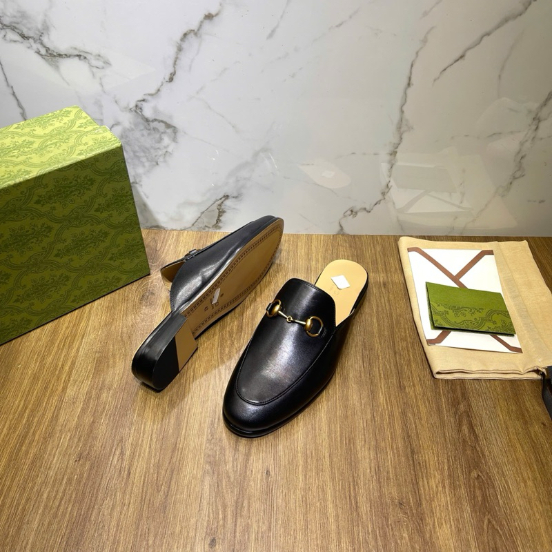 ⚡️[Hight Quality] Giày Sục Nam G1cc1 Đế Gỗ Men's Printown Leather Slipper Phối Tag Vàng Sang Trọng Hàng Loại 1 Full Box