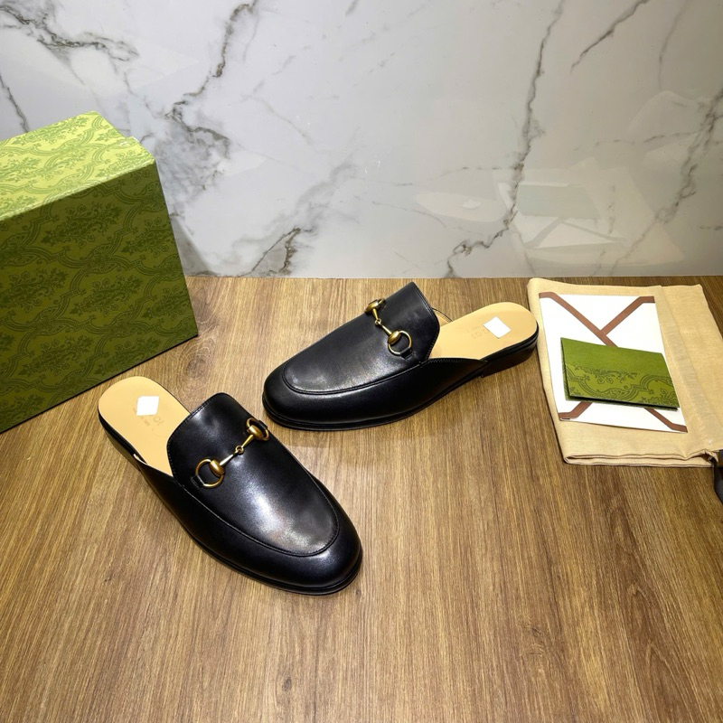 ⚡️[Hight Quality] Giày Sục Nam G1cc1 Đế Gỗ Men's Printown Leather Slipper Phối Tag Vàng Sang Trọng Hàng Loại 1 Full Box