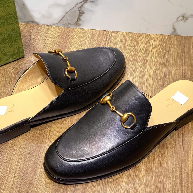 ⚡️[Hight Quality] Giày Sục Nam G1cc1 Đế Gỗ Men's Printown Leather Slipper Phối Tag Vàng Sang Trọng Hàng Loại 1 Full Box