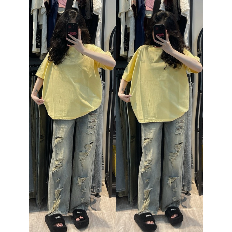quần jean suông rách nhiều | Shopee Việt Nam