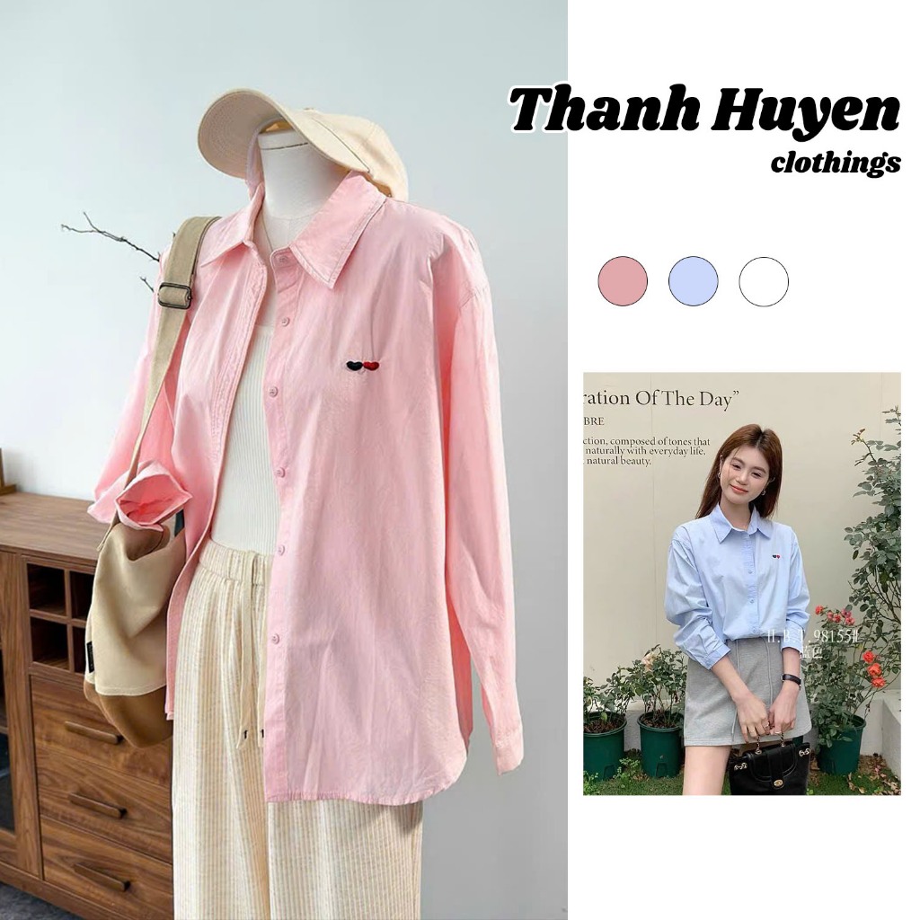 Áo sơ mi nữ dài tay Thanhhuyen clothings thêu tym thô mềm , áo sơ mi nữ kiểu hàn quốc 1103