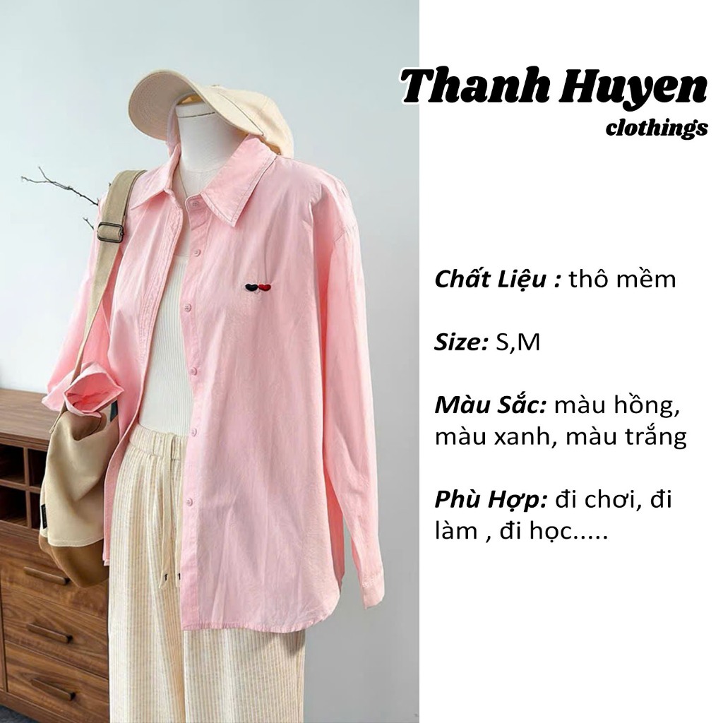 Áo sơ mi nữ dài tay Thanhhuyen clothings thêu tym thô mềm , áo sơ mi nữ kiểu hàn quốc 1103