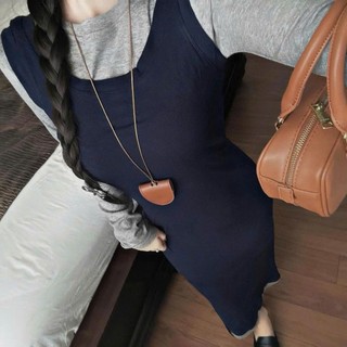 Set Váy 2 Món Áo Thun Trơn Dài Tay Mix Váy Yếm Dáng Dài Phối Viền Gấu Freesize