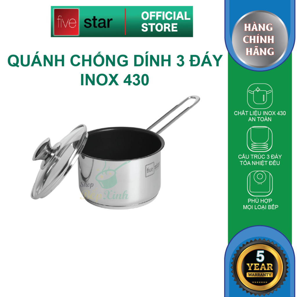 Ảnh Quánh 3 đáy inox 430 Fivestar Standard nắp kính bếp từ ( 12cm/14cm/16cm ) 1