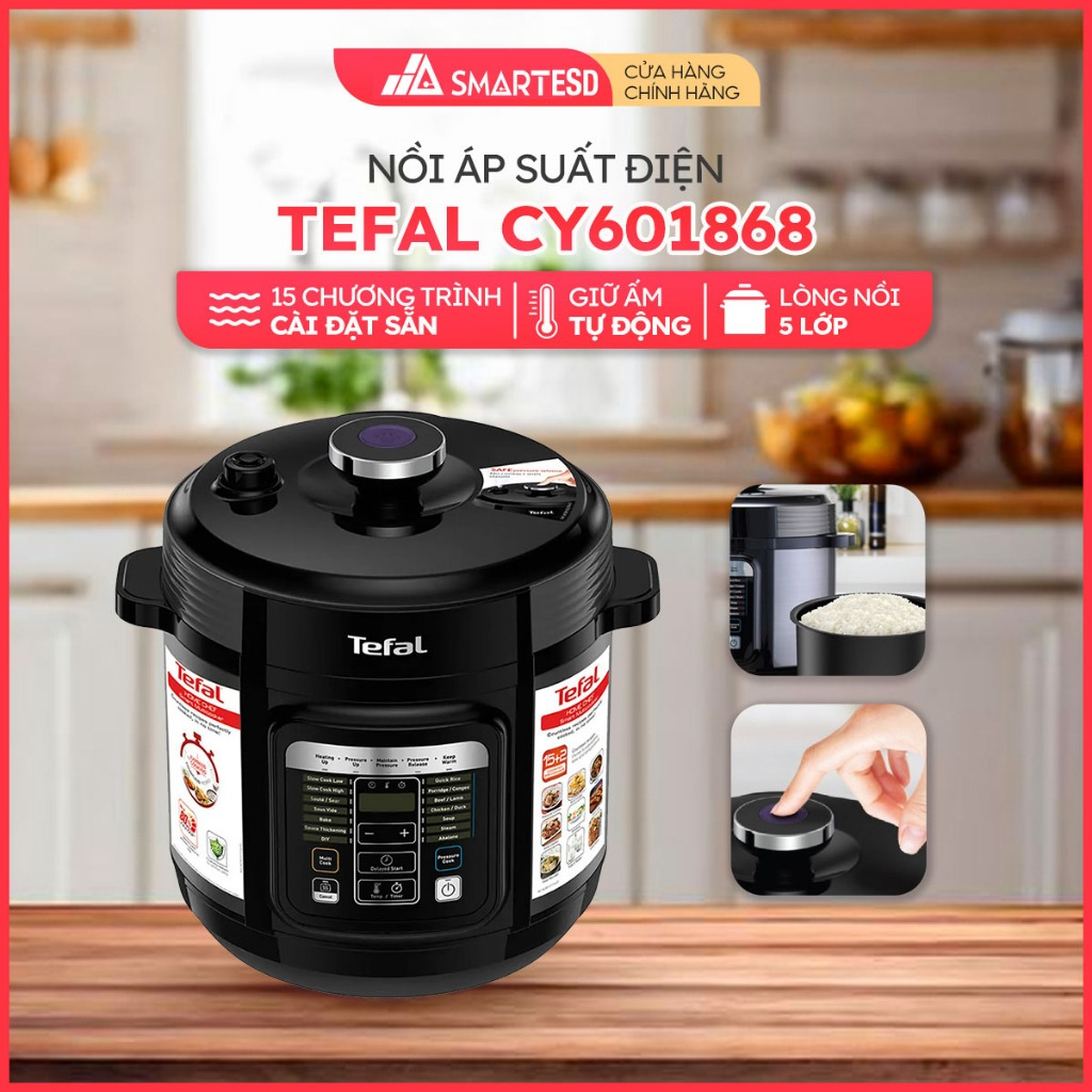 Nồi áp suất Tefal CY601868 6L - 15 chức năng nấu cài đặt sẵn - Bảo hành chính hãng 24 tháng