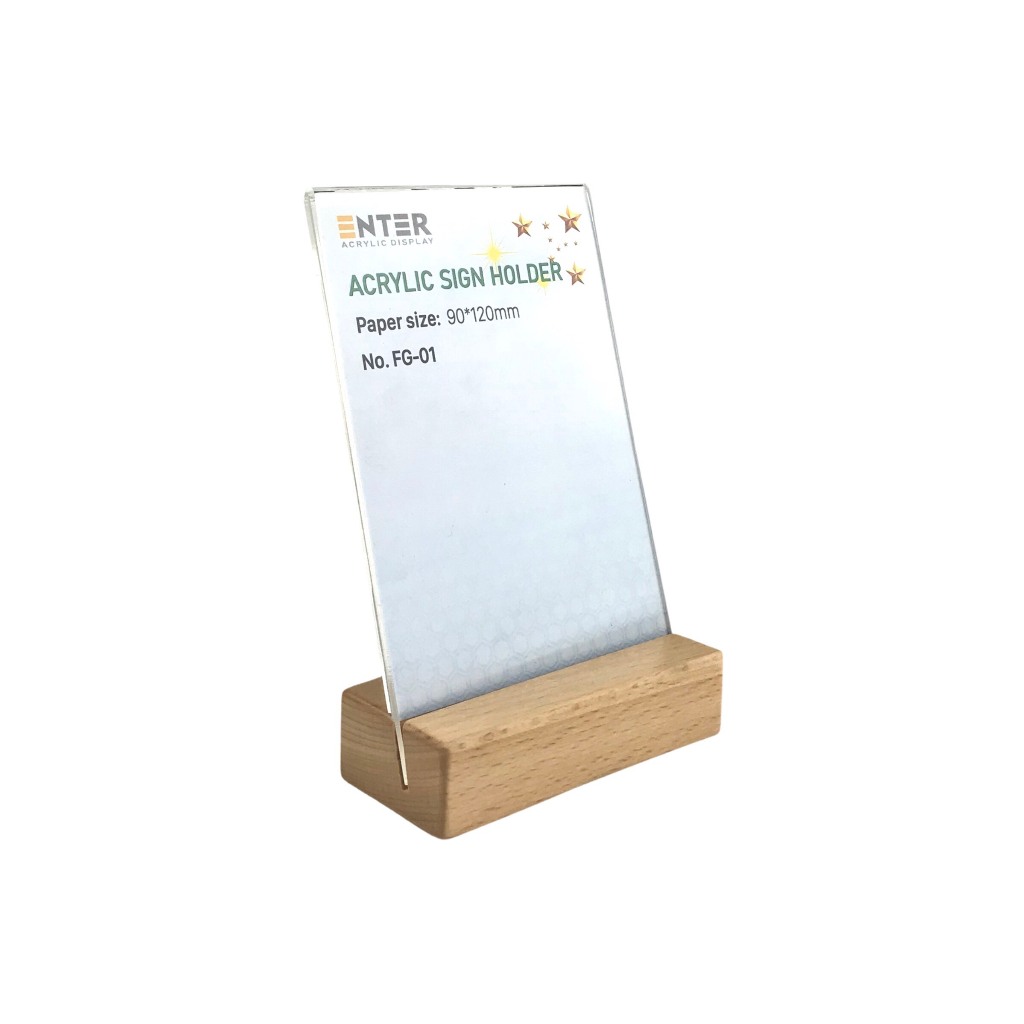 Kệ mica 1 mặt đế gỗ Enter FG-01 90x120mm, Kệ thông tin sản phẩm ...