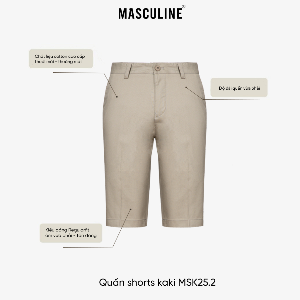 Quần short kaki MASCULINE Chính Hãng, Quần đùi nam cao cấp dáng regular fit – MSK25.2