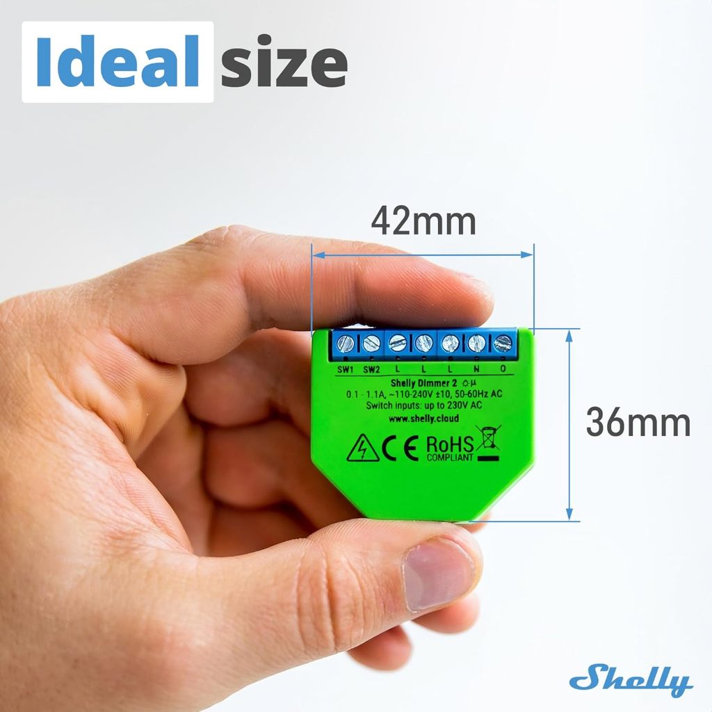 Shelly Dimmer 2 Bộ điều chỉnh độ sáng WiFi thông minh  Không cần dây trung tính, Hệ thống tự động hóa gia đình