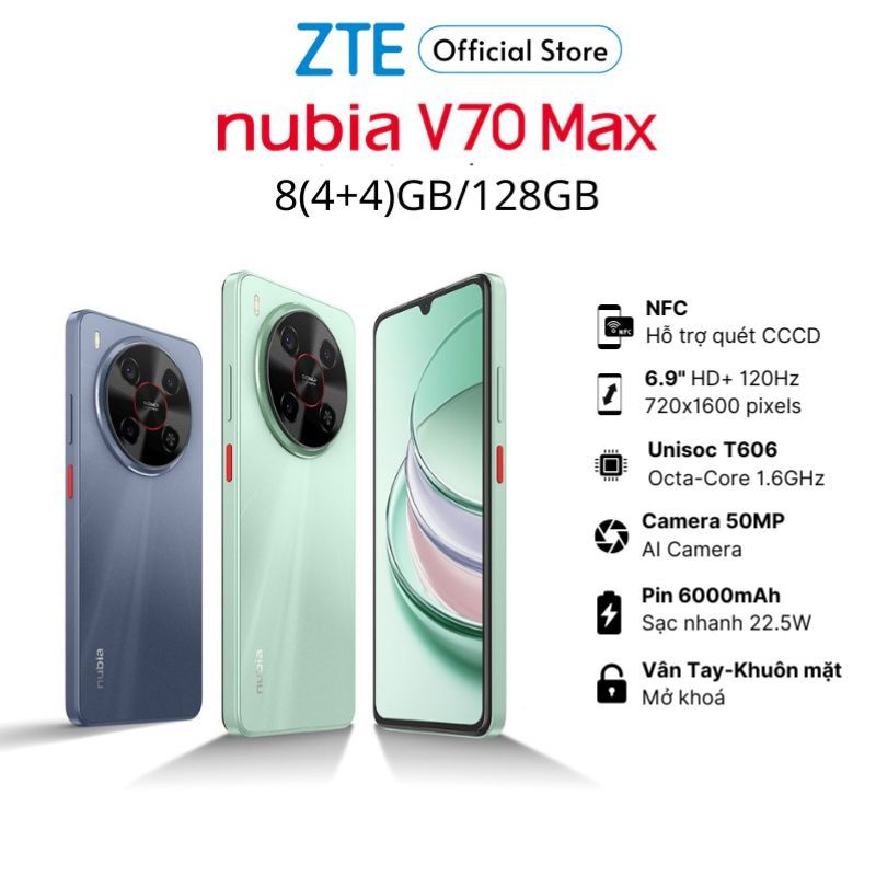 Ảnh [MỚI] Điện thoại Nubia V70 Max 8(4+4)GB/128GB I Pin 6000mAh I 6.9"120Hz I Chống rơi vỡ* 1