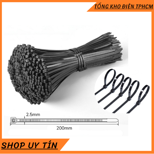 Bịch 100 sợi dây rút nhựa màu Đen nhiều kích thước (10cm-15cm-20cm-25cm ...