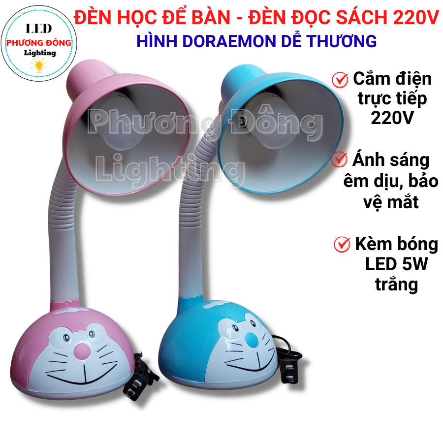 Đèn bàn học đèn đọc sách hình Đorêmon dành cho học sinh Tặng bóng LED 5W Trắng