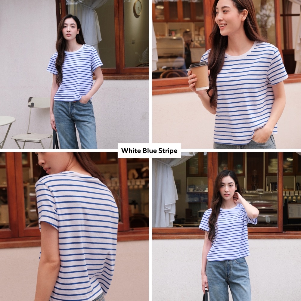 Ảnh TheBlueTshirt - Áo thun dạng sọc phom croptop tay ngắn cổ tròn cho nữ - Everyday Tee - Women 3