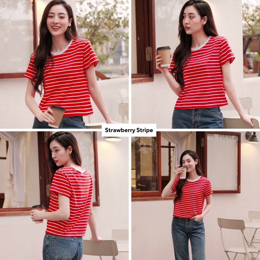 Ảnh TheBlueTshirt - Áo thun dạng sọc phom croptop tay ngắn cổ tròn cho nữ - Everyday Tee - Women 2