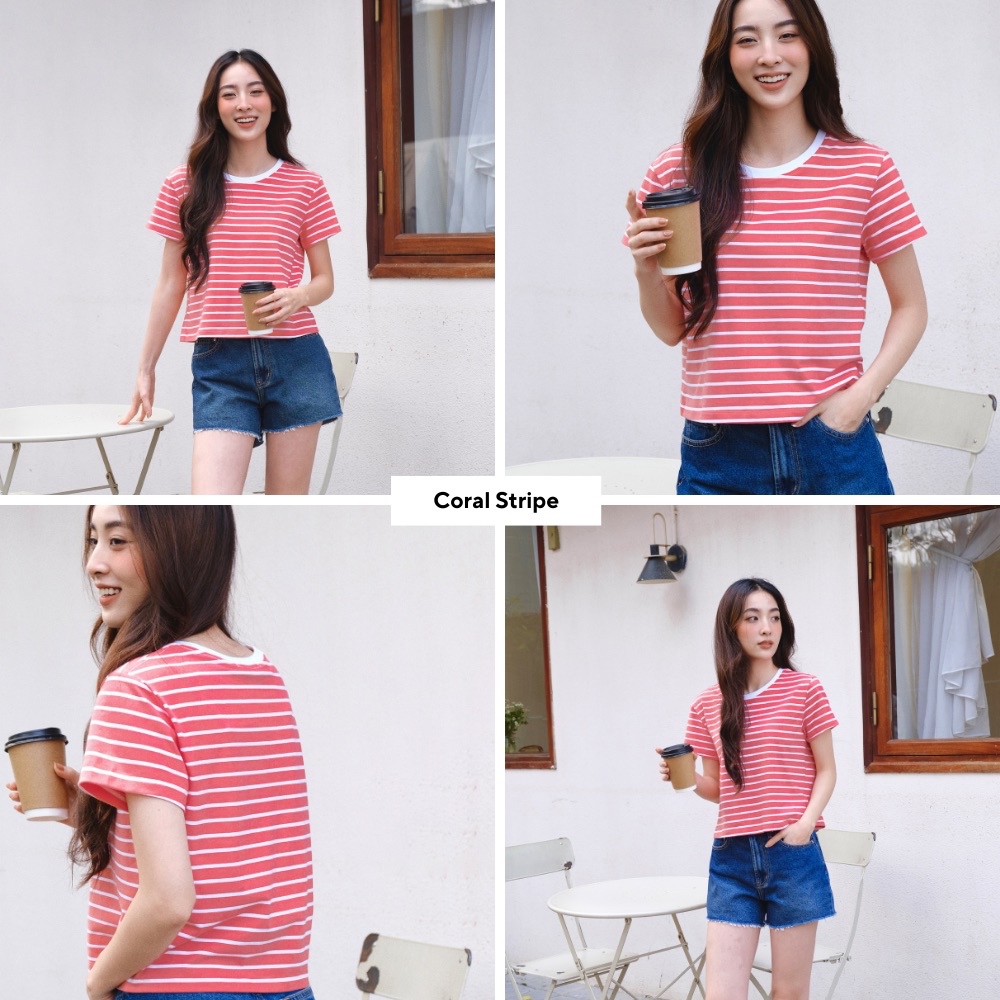 TheBlueTshirt - Áo thun dạng sọc phom croptop tay ngắn cổ tròn cho nữ - Everyday Tee - Women