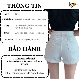 Quần đùi nữ kaki nữ lưng cao trơn, quần short nữ kaki cạp cao có túi đen trắng quần đi biển QU01 RUSY