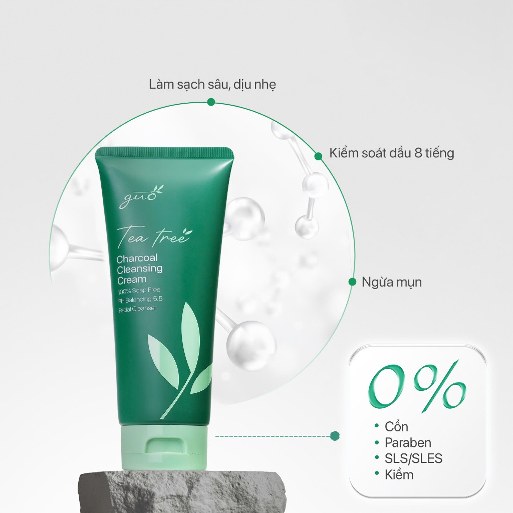 Ảnh Sữa Rửa Mặt Than Tre Tràm Trà An Toàn Cho Bà Bầu pH 5.5, Không Sulfate, Kiềm Dầu, Ngừa Mụn Hiệu Quả GUO 100g 4