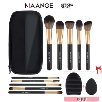 Bộ cọ trang điểm chuyên nghiệp MAANGE 10 chiếc kèm túi đựng cọ 5994 (kèm mút trang điểm + dụng cụ vệ sinh cọ trang điểm)