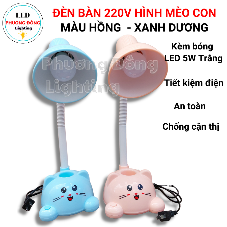Đèn bàn học đèn đọc sách hình Mèo con dễ thương KÈM BÓNG LED 5W TRẮNG