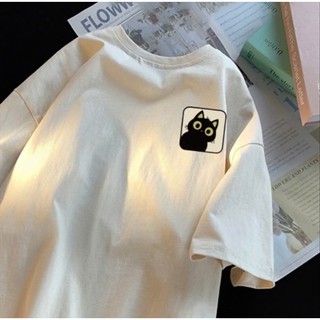 Áo thun phông nữ nam form rộng in hình mèo vuông chất liệu cotton khô