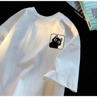 Áo thun phông nữ nam form rộng in hình mèo vuông chất liệu cotton khô