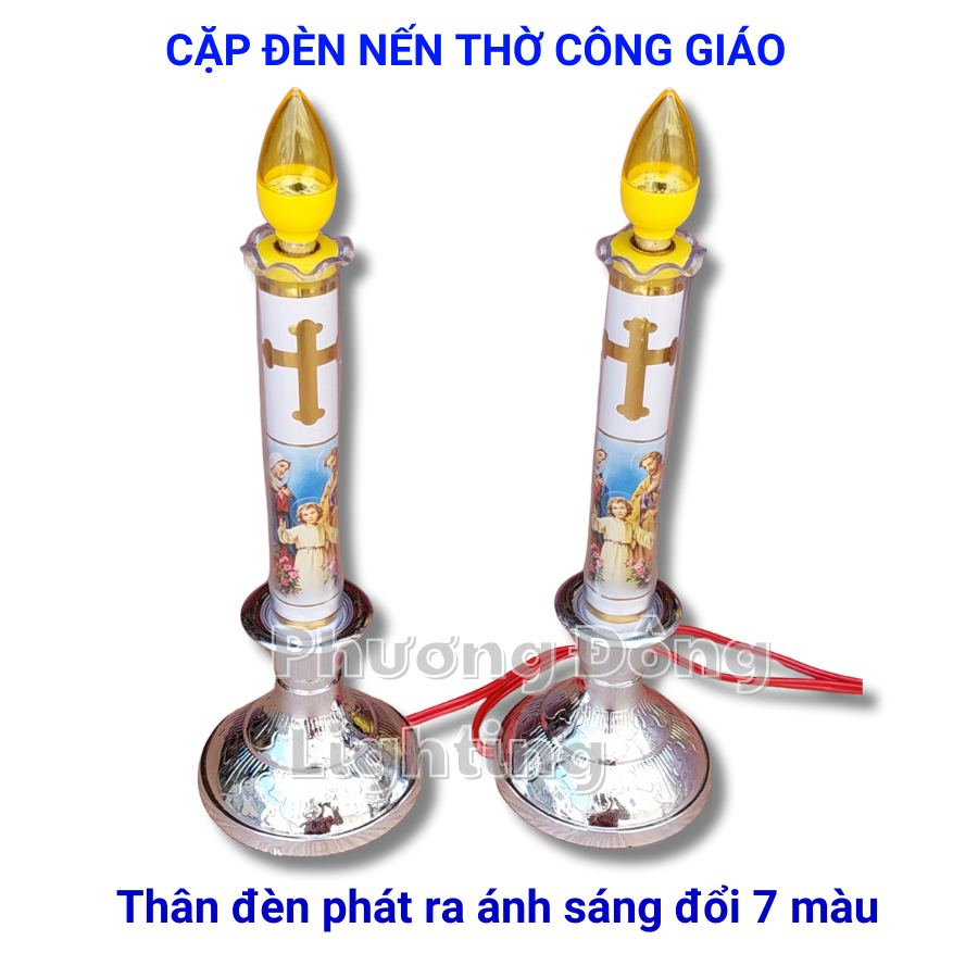 Cặp Đèn Nến để Bàn thờ Công Giáo - Phật Giáo  LED 7 màu nhiều kích thước ĐÃ BAO GỒM BÓNG ĐÈN