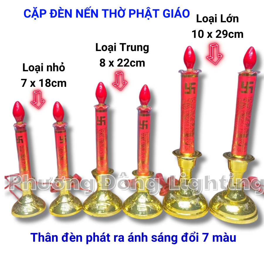 Cặp Đèn Nến để Bàn thờ Công Giáo - Phật Giáo  LED 7 màu nhiều kích thước ĐÃ BAO GỒM BÓNG ĐÈN
