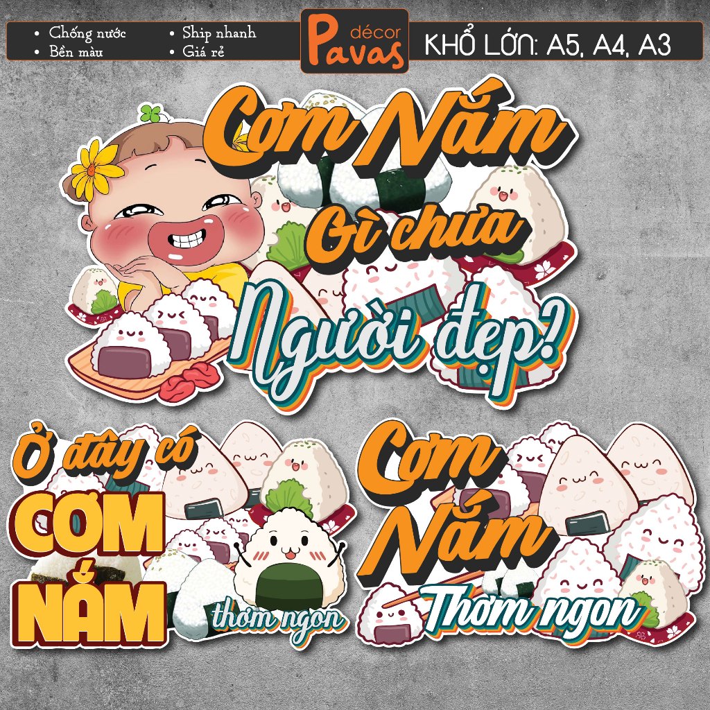 Decal Cơm Nắm Gì Chưa Người Đẹp chống nước trang trí dán quán trà sữa ...