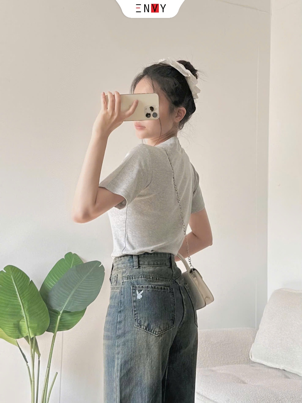 Ảnh Quần Jean Ống Suông Nữ Dáng Ngắn Vải Mềm ENVY J150 2
